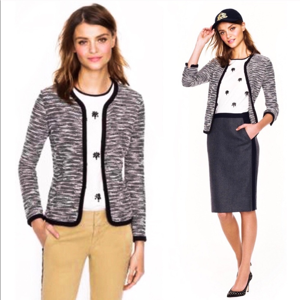 J.Crew Black/White Tweed Bouclé Sweater Jacket